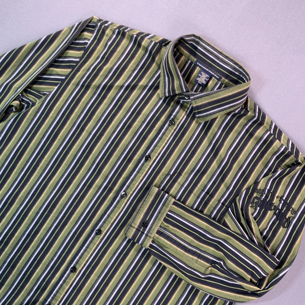 Marithe Francois Girbaud Shirt Mens 3XL Green Stripe L/S Button Up Logo Y2K Hip